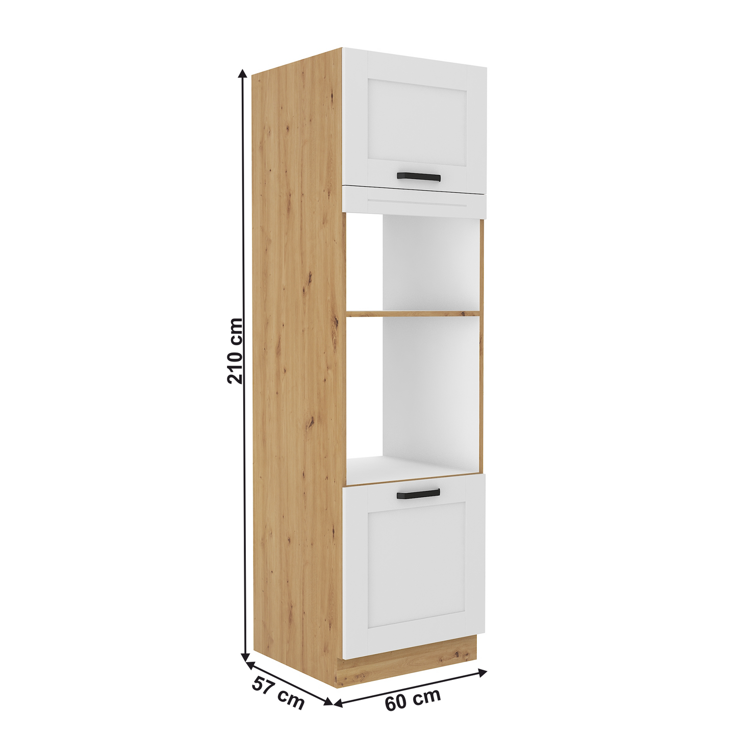 Dulap înalt pentru cuptor şi cuptor cu microunde, alb/stejar artisan, LULA 60 DPM-210 2F