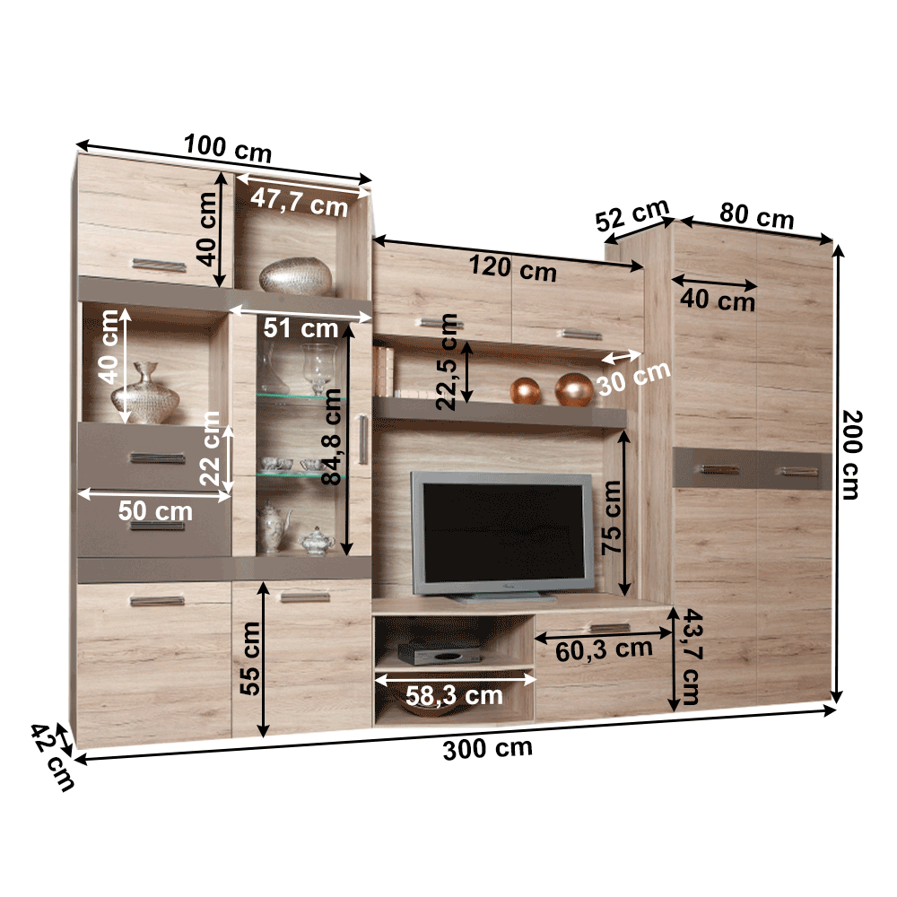 Ansamblu living, stejar san marino/latte extra lucios HG, ASSOR