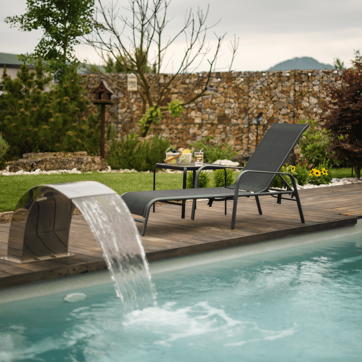 Şezlong de grădină reglabil, negru/gri, ATREO