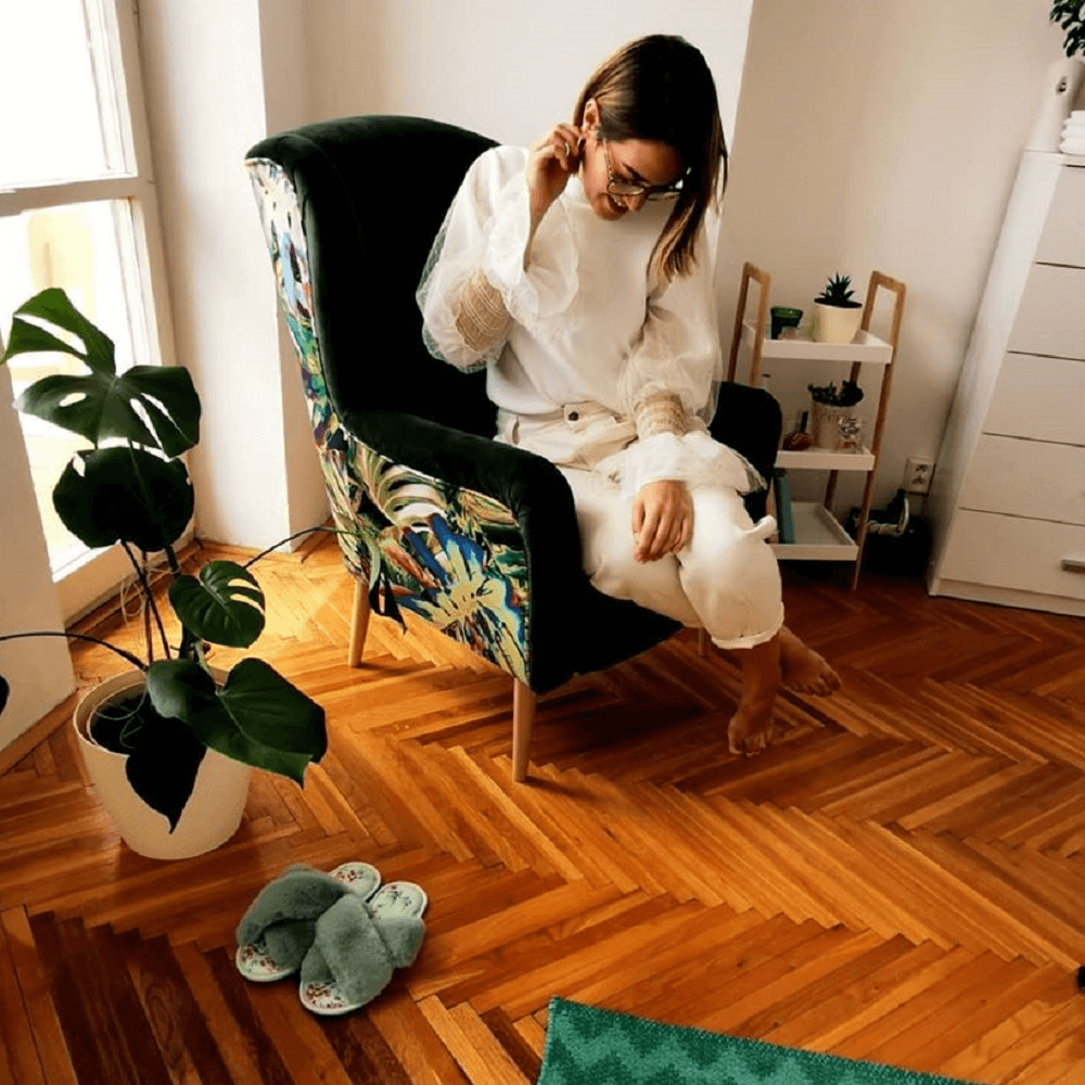 Scaun de design, ţesătură smarald/model Jungle, BELEK