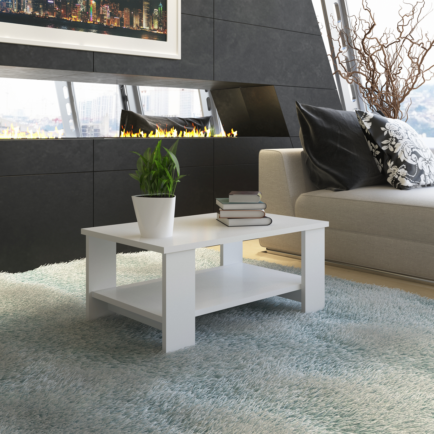 Măsuţa de cafea, albă, BERNARDO