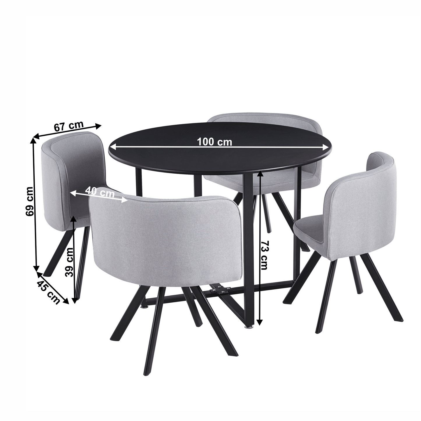 Set de mobilier dining 1+4, negru/gri deschis, BEVAN NEW