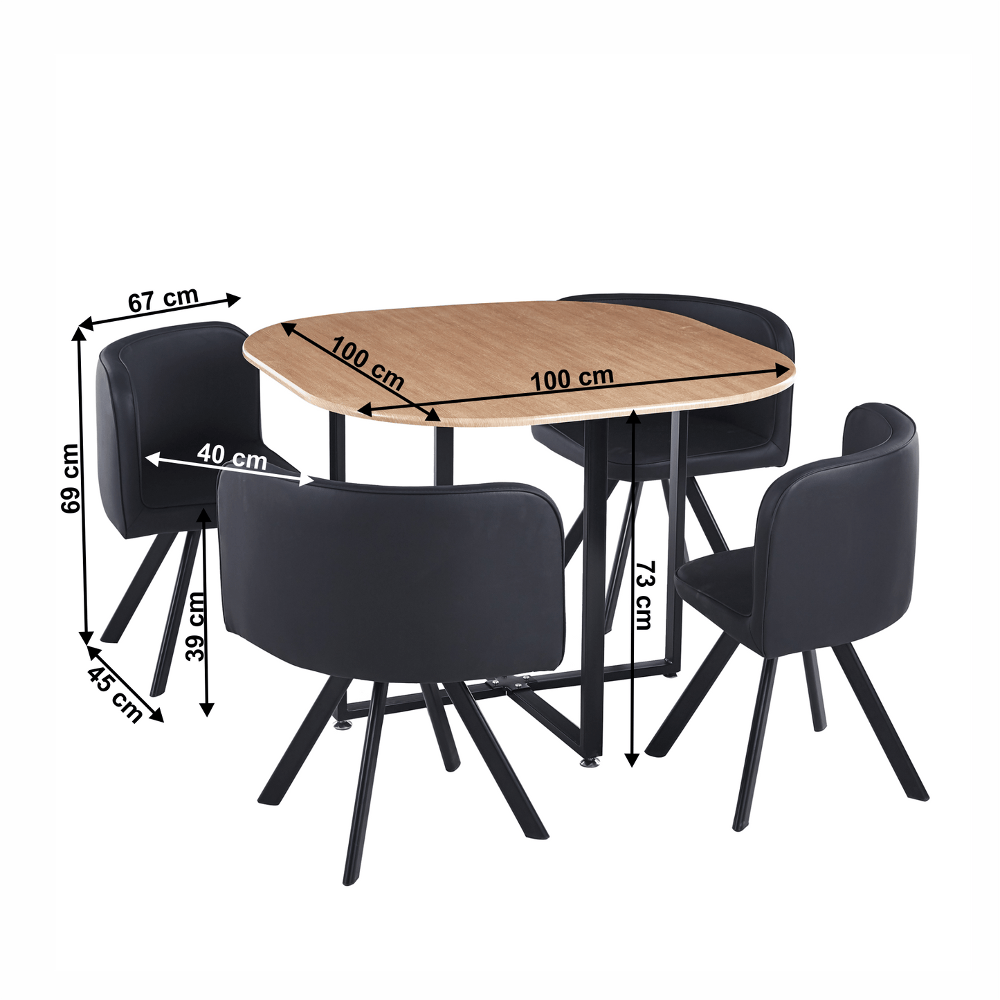 Set de mobilier dining 1+4, stejar/negru, BEVIS NEW