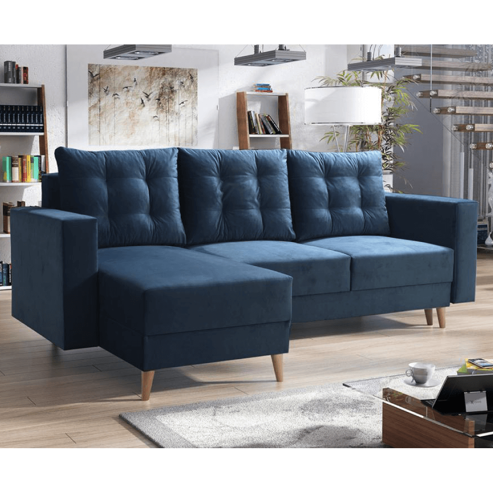 Canapea extensibilă, albastru, stânga, BLEKY ROH