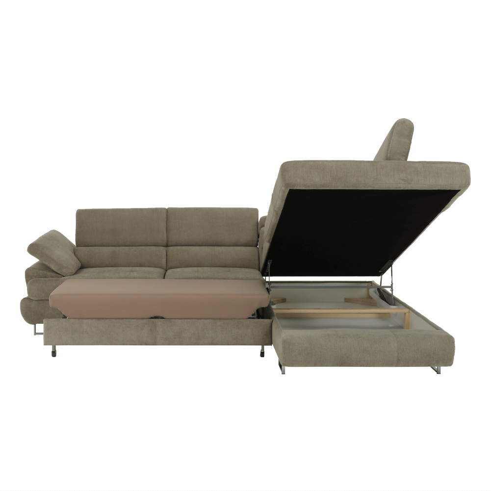 Set canapea cu spaţiu de depozitare, maro deschis melanj, material textil, dreapta, BUTON R