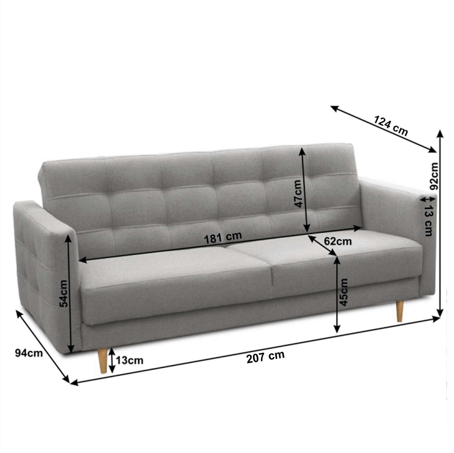 Canapea tapiţat 3 locuri, material textil gri, AMEDIA