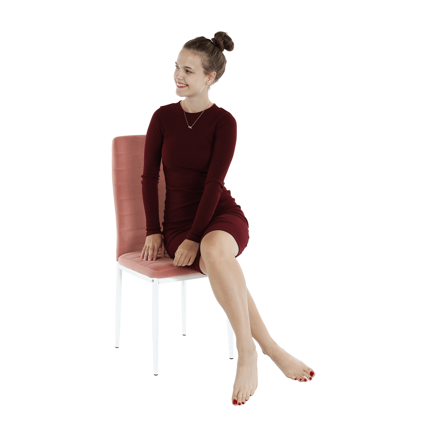 Scaun, ţesătură de catifea roz / metal alb, Coleta Nova