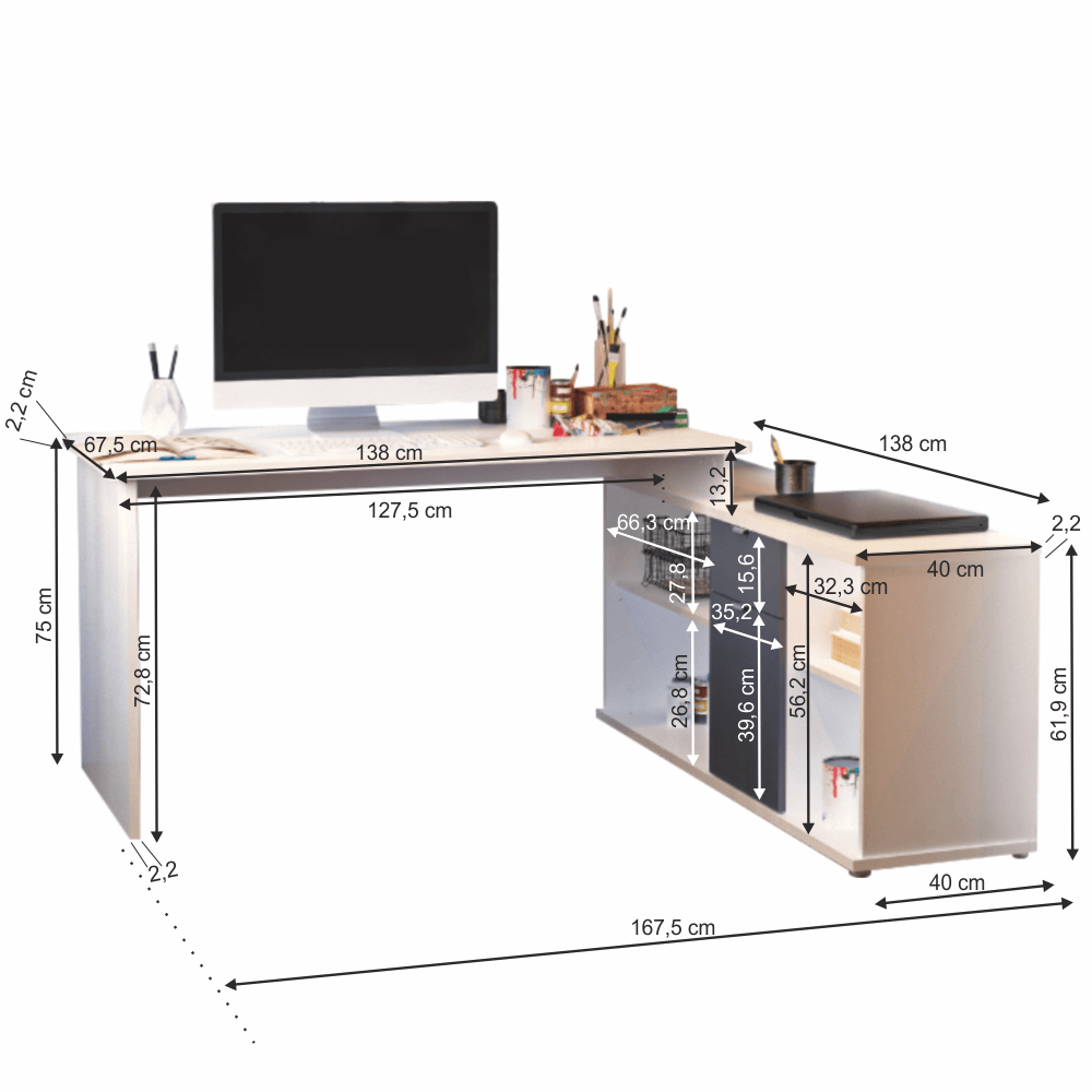 Masă de scris, alb/gri, DALTON 2 NEW VE 02