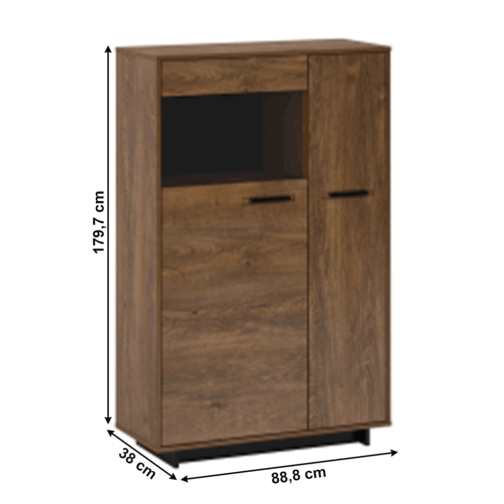 Comodă / vitrină, stejar bolzano / negru, stânga, DELIS C1