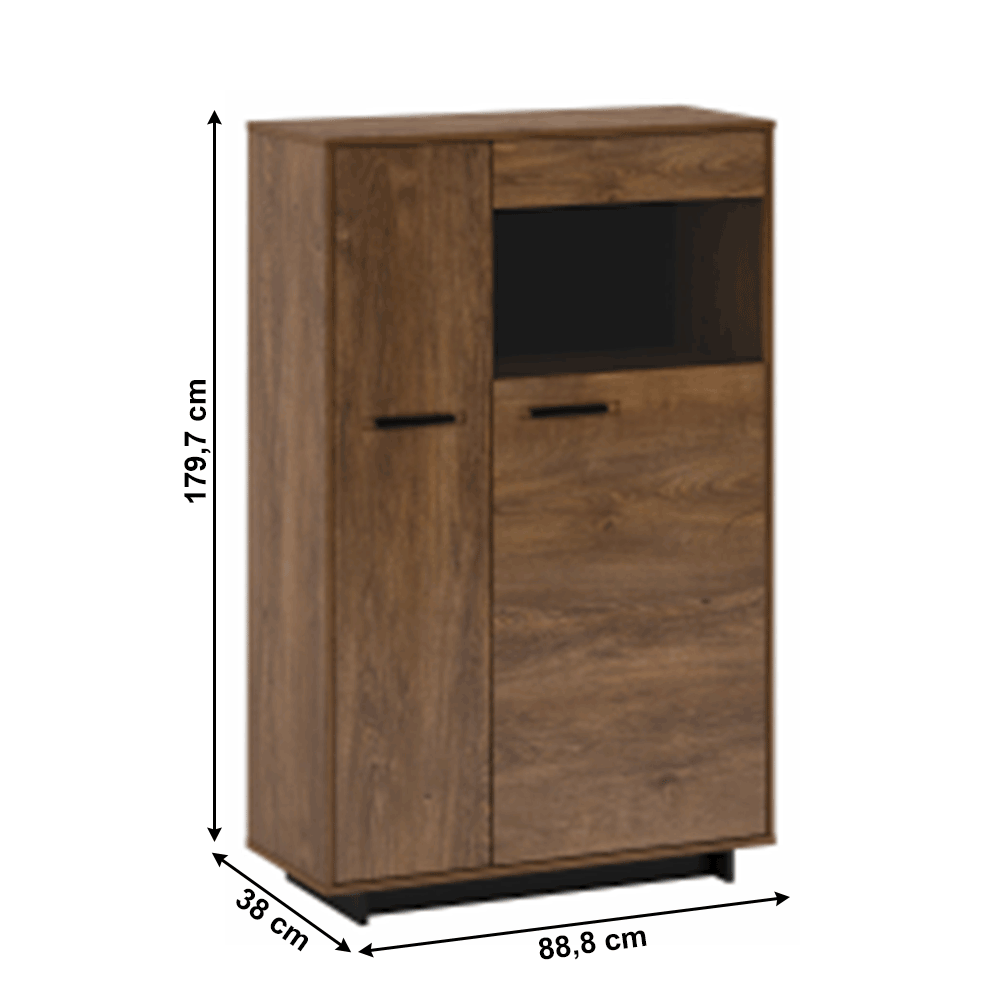 Comodă/ vitrină, stejar bolzano / negru, dreapta, DELIS C2