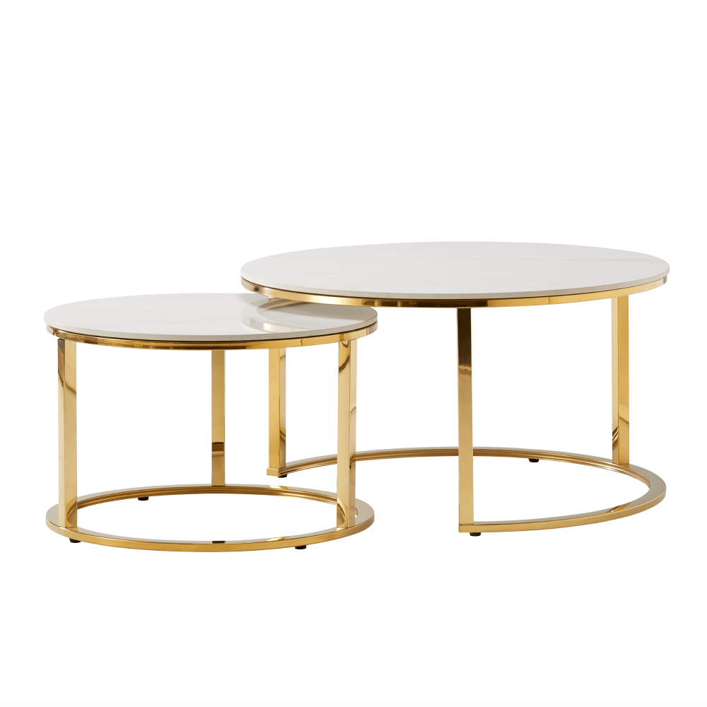 Set 2 mese de cafea, auriu/imitaţie de marmură, DEVNET 2 NEW