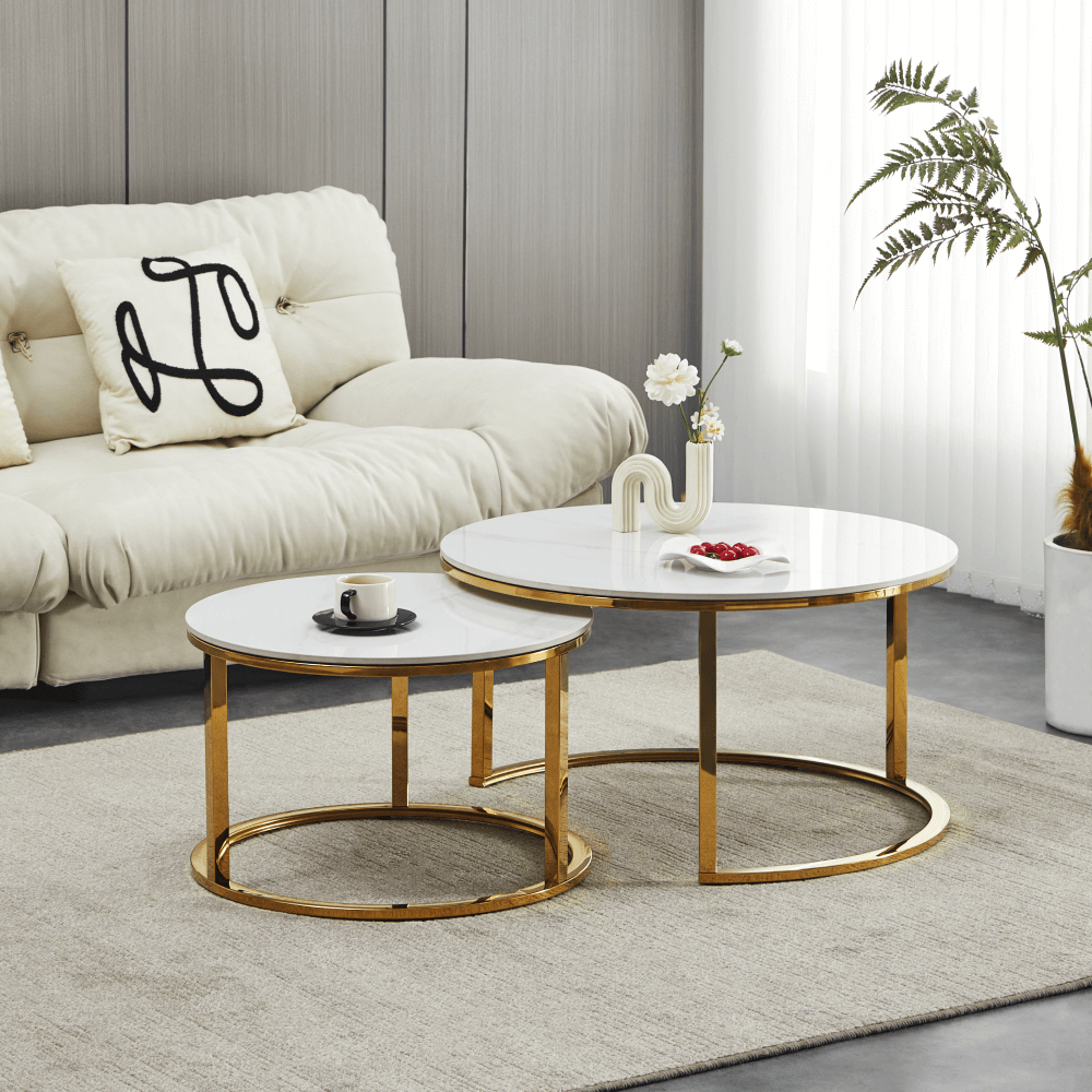 Set 2 mese de cafea, auriu/imitaţie de marmură, DEVNET 2 NEW