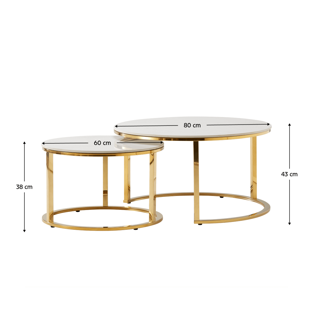 Set 2 mese de cafea, auriu/imitaţie de marmură, DEVNET 2 NEW