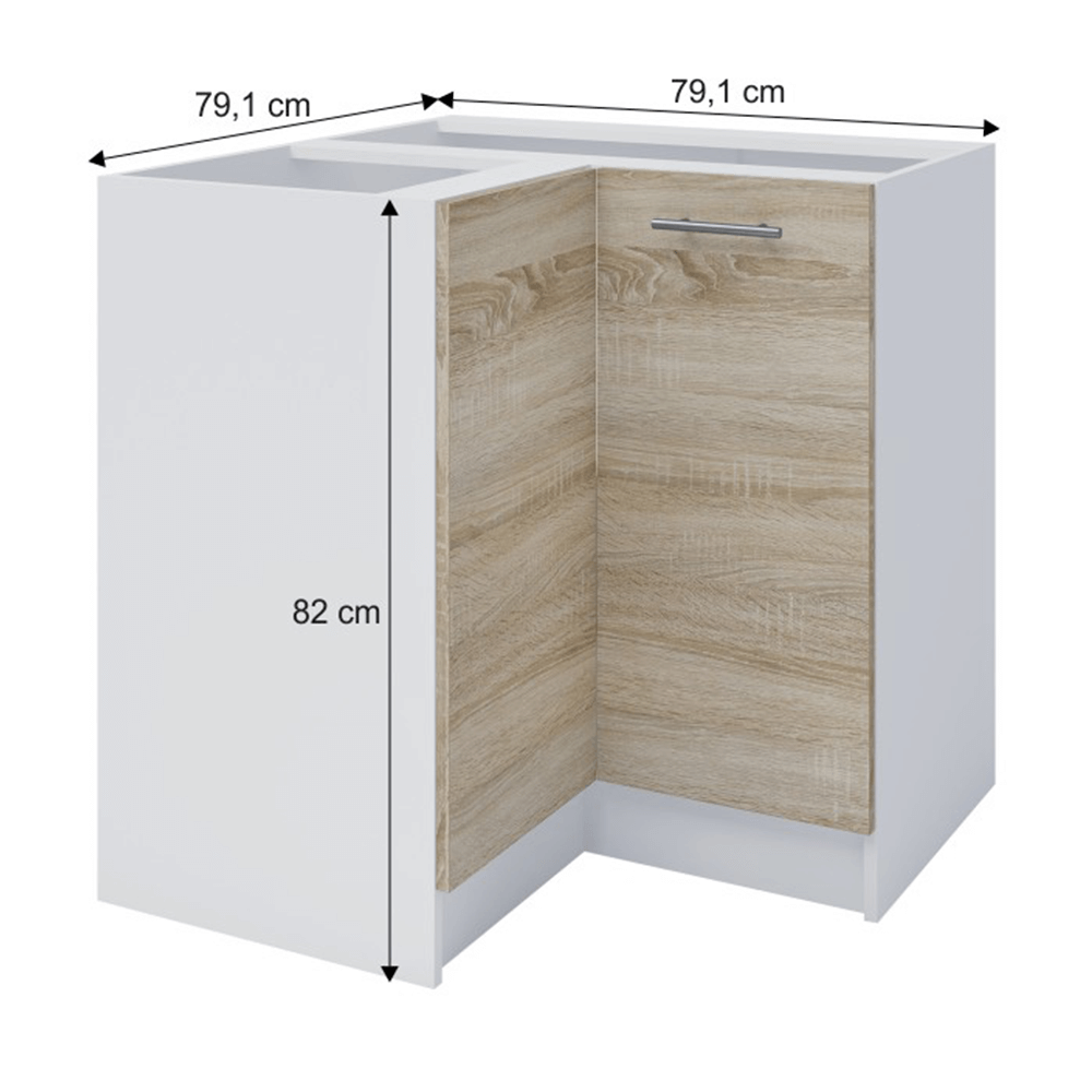 Dulap inferior de colţ, stejar sonoma/alb, FABIANA S - 90N