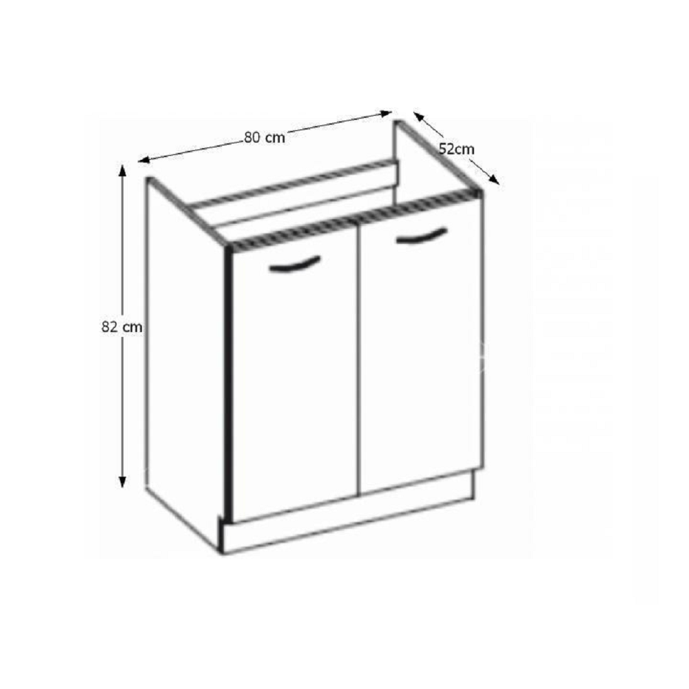 Dulap inferior pentru chiuvetă, alb extra lucios, PRADO 80 ZL 2F BB