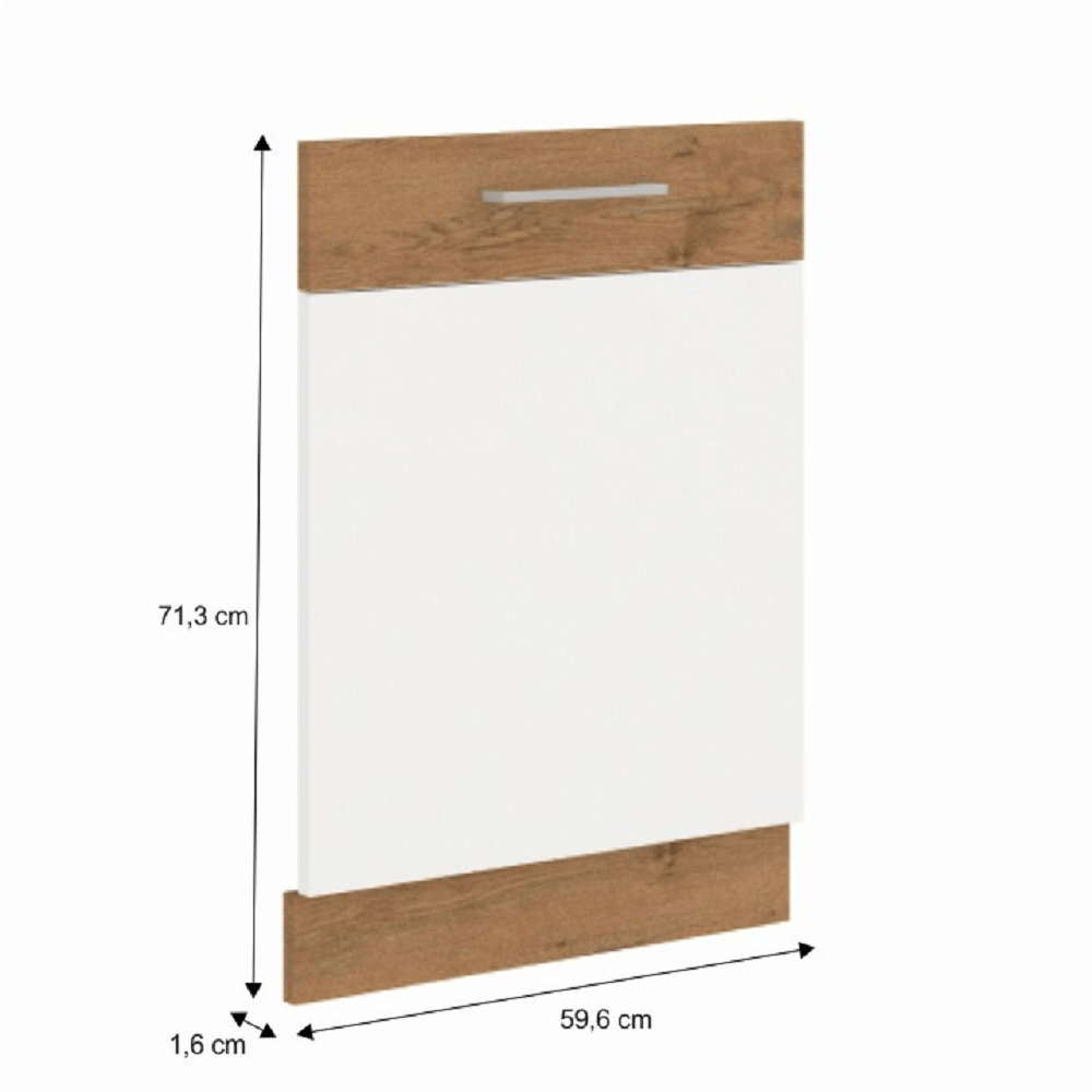 Uşă pentru maşina de spălat vase încorporată, stejar Lancelot/alb extra lucios HG, VEGA ZM 713x596