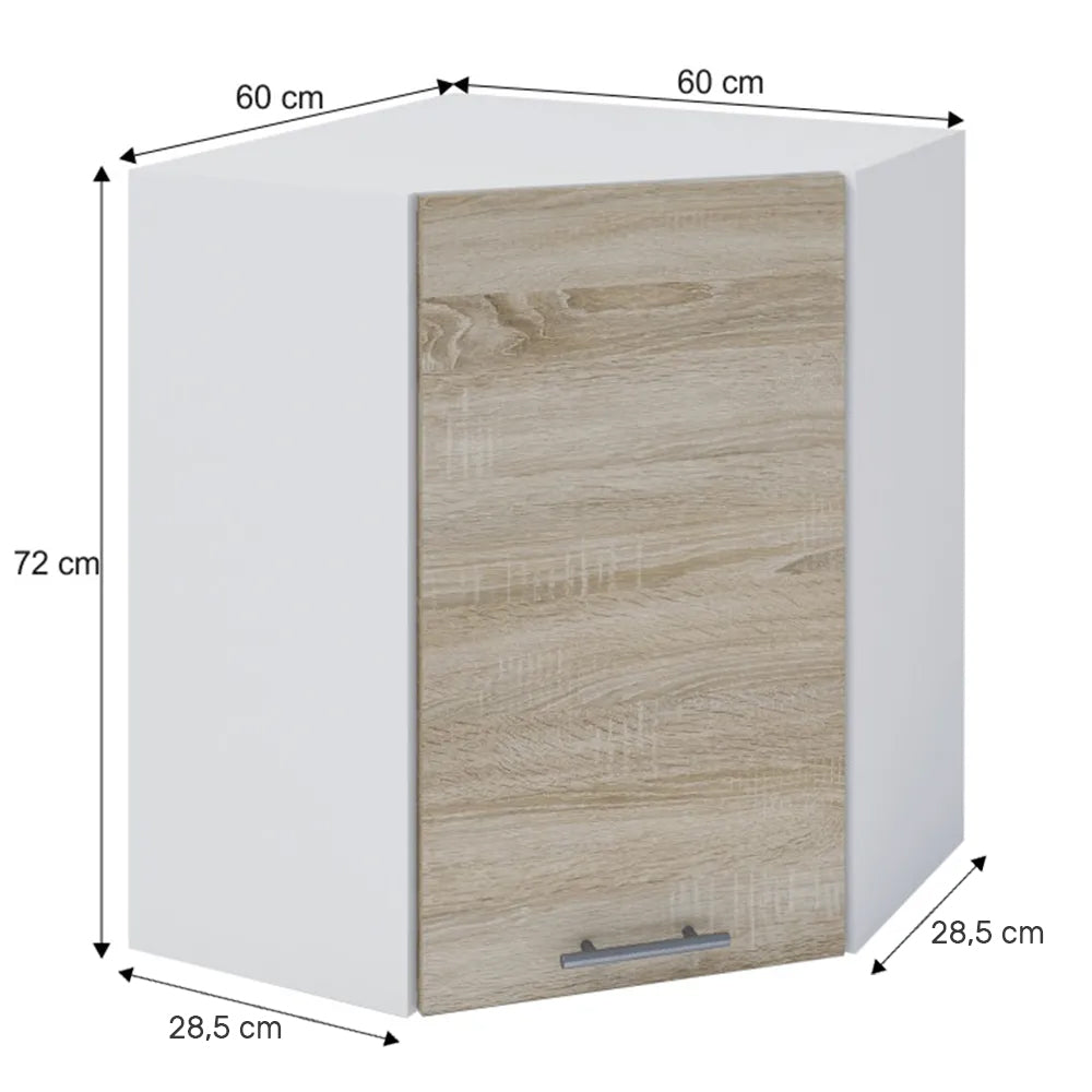 Dulap superior de colţ, stejar sonoma/alb, FABIANA W - 60N