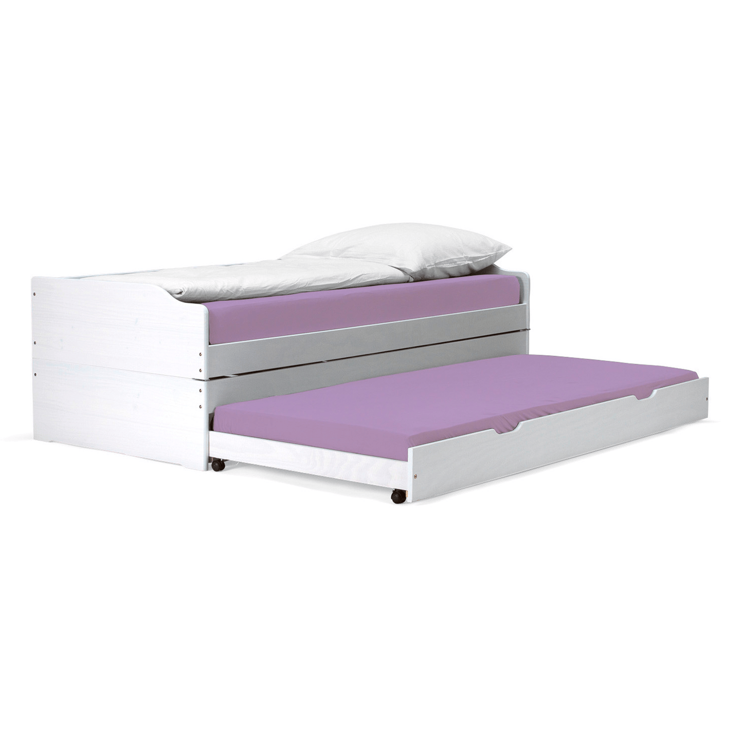 Pat cu module suplimentare extensibile, culoare albă, lemn masiv, 90x200, FLOPY