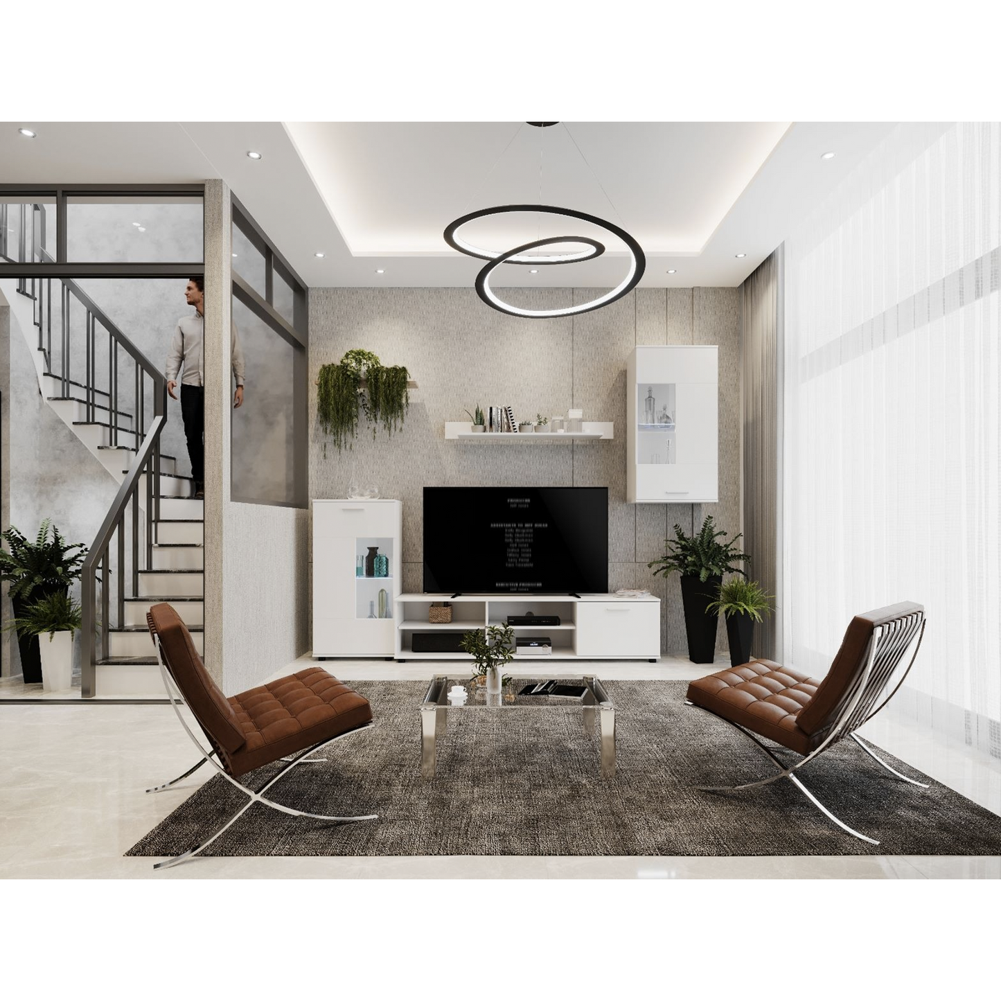 Mobilier de perete living, alb, DTD foliat, FRONTAL 1 NEW