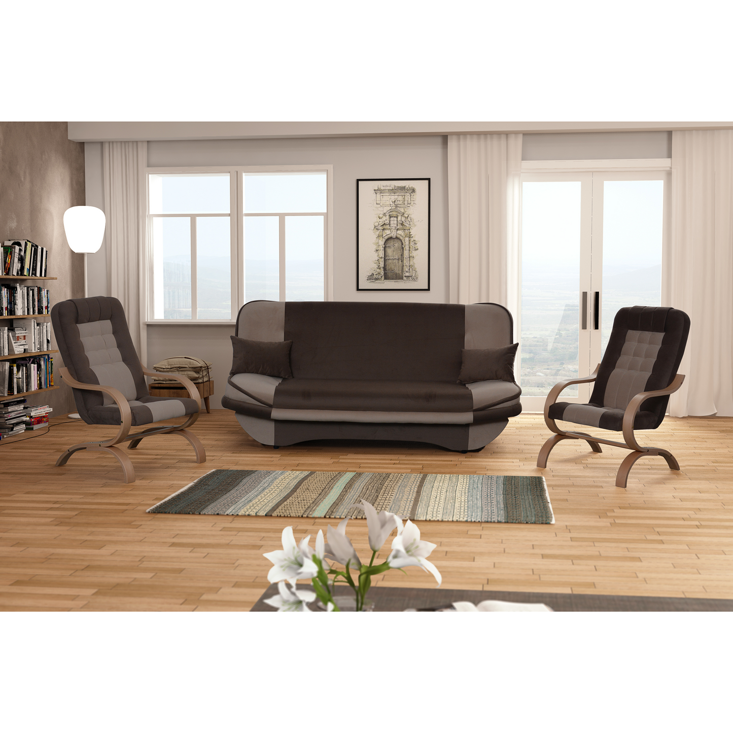 Canapea extensibilă, gri-maro Taupe/maro, GURU