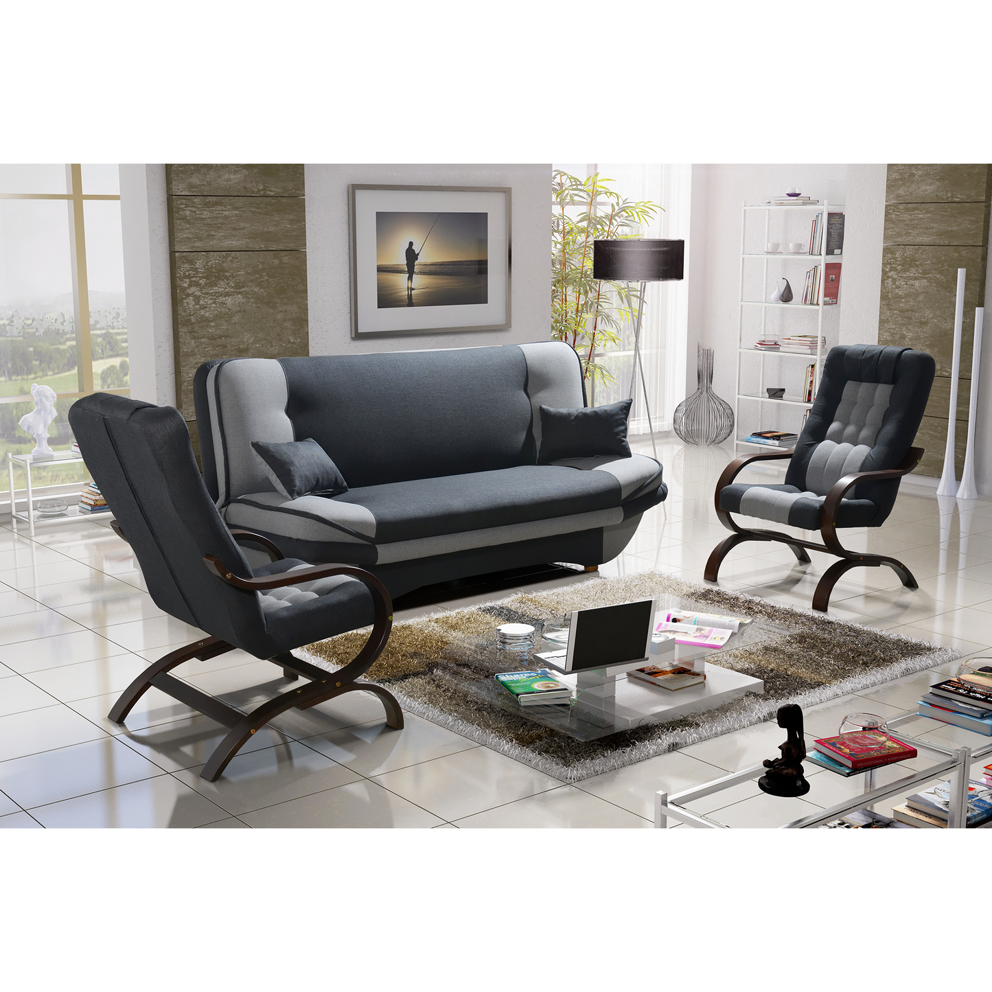 Fotoliu, gri deschis/gri închis/grena/nobila, GURU