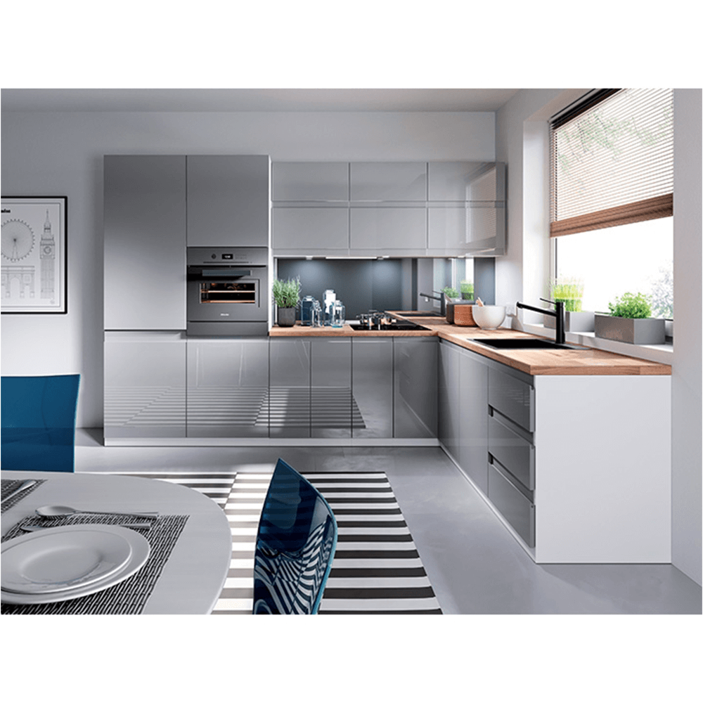 Dulap superior, alb/gri extra lucios, dreapta, AURORA G30