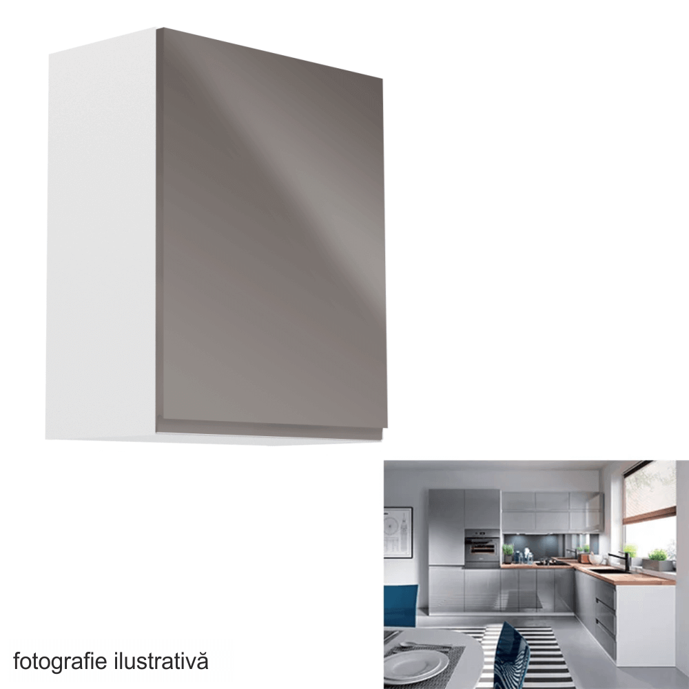 Dulap superior, alb/gri extra lucios, dreapta, AURORA G601F