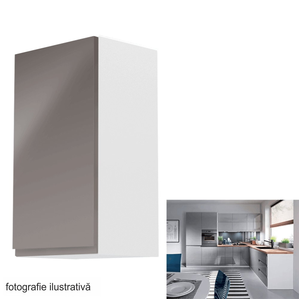 Dulap superior, alb/gri extra lucios, stânga, AURORA G40