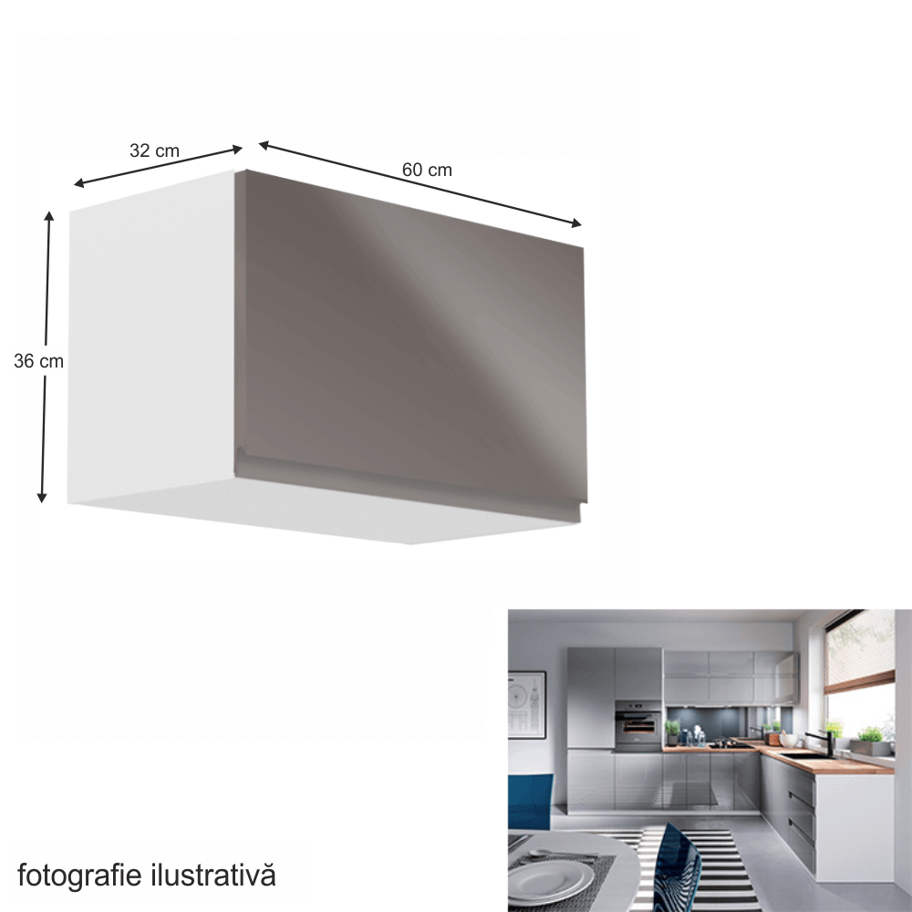 Dulap superior, alb/gri extra lucios, AURORA G60KN