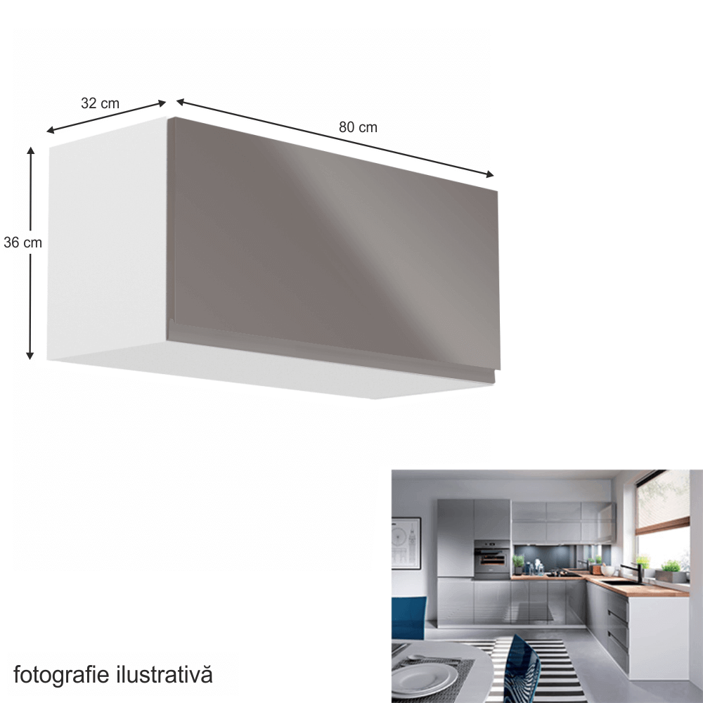 Dulap superior, alb/gri extra lucios, AURORA G80K