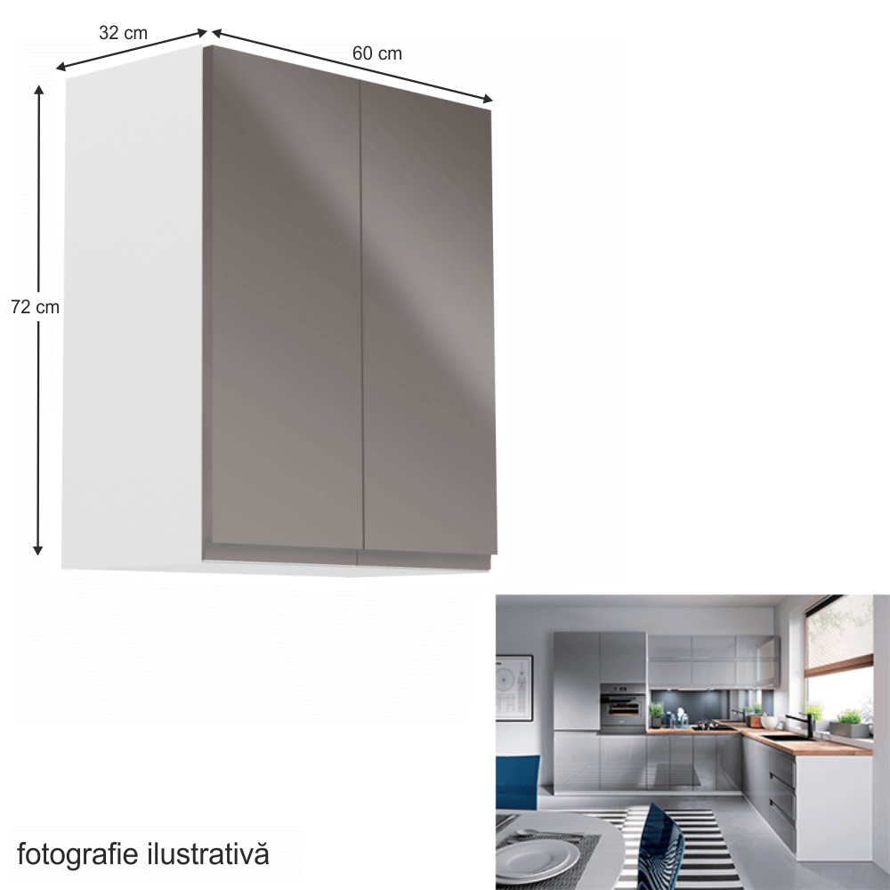 Dulap superior, alb/gri extra lucios, AURORA G602F