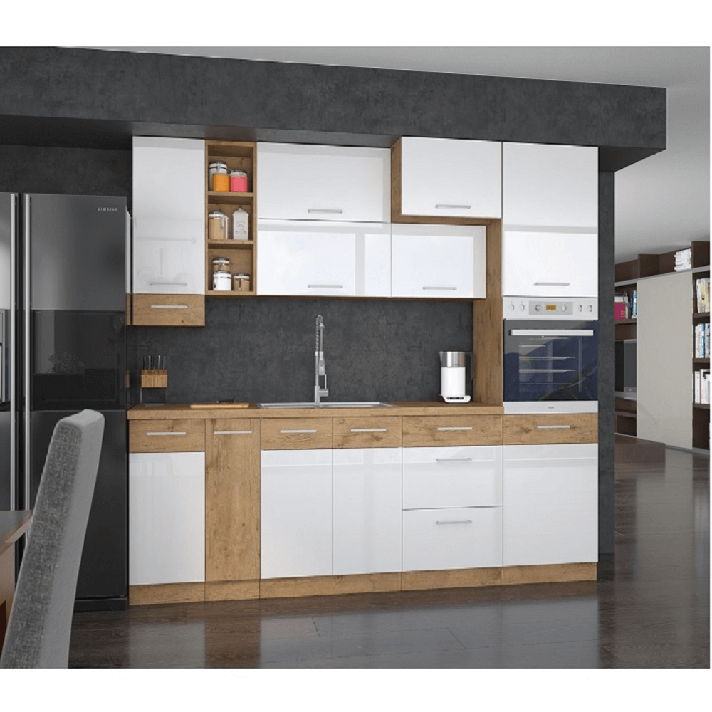 Cabinet superior, stejar Lancelot/alb extra lucios HG, VEGA 80 GU-72 2F