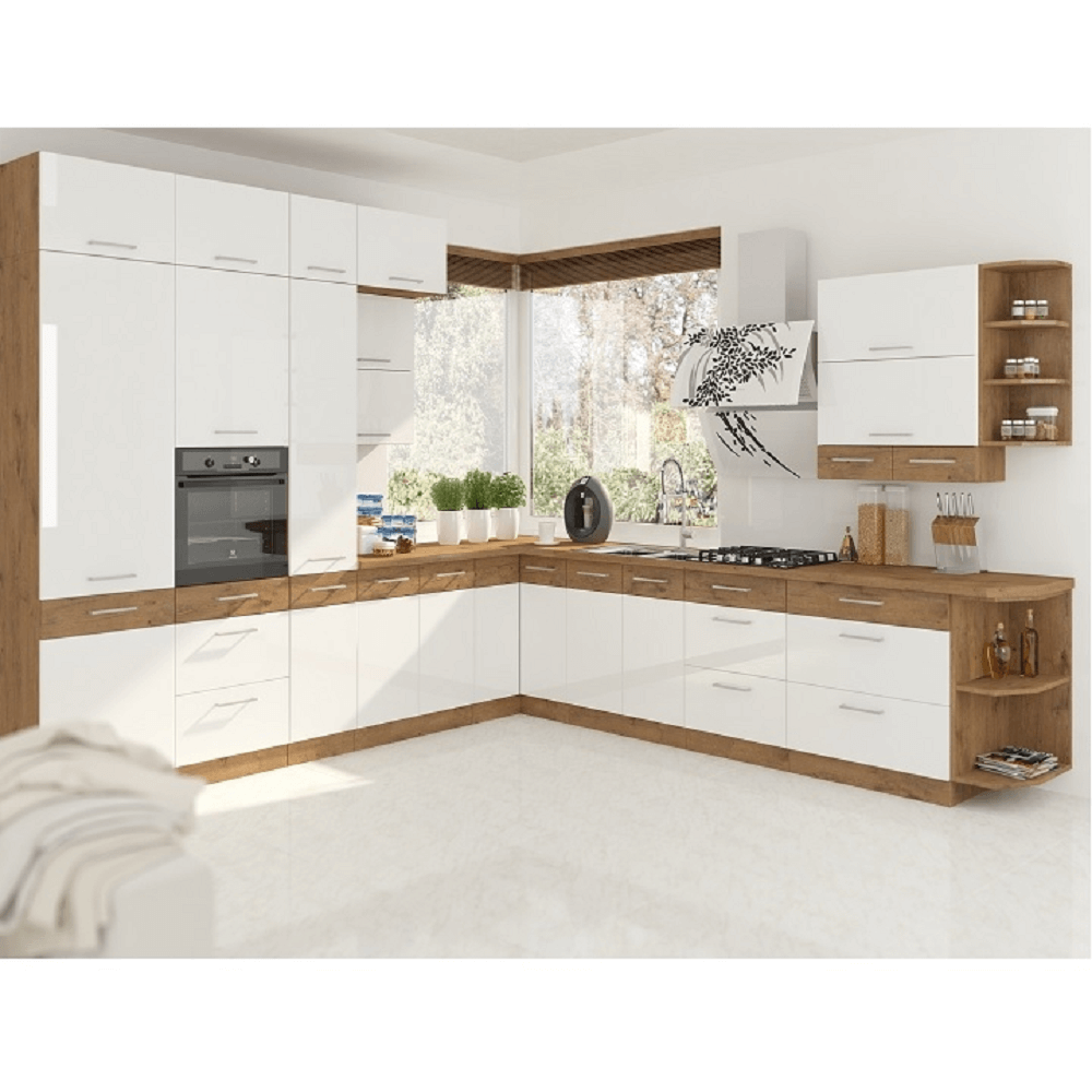 Cabinet inferior, alb extra lucios HG/stejar Lancelot, VEGA D60 1F BB