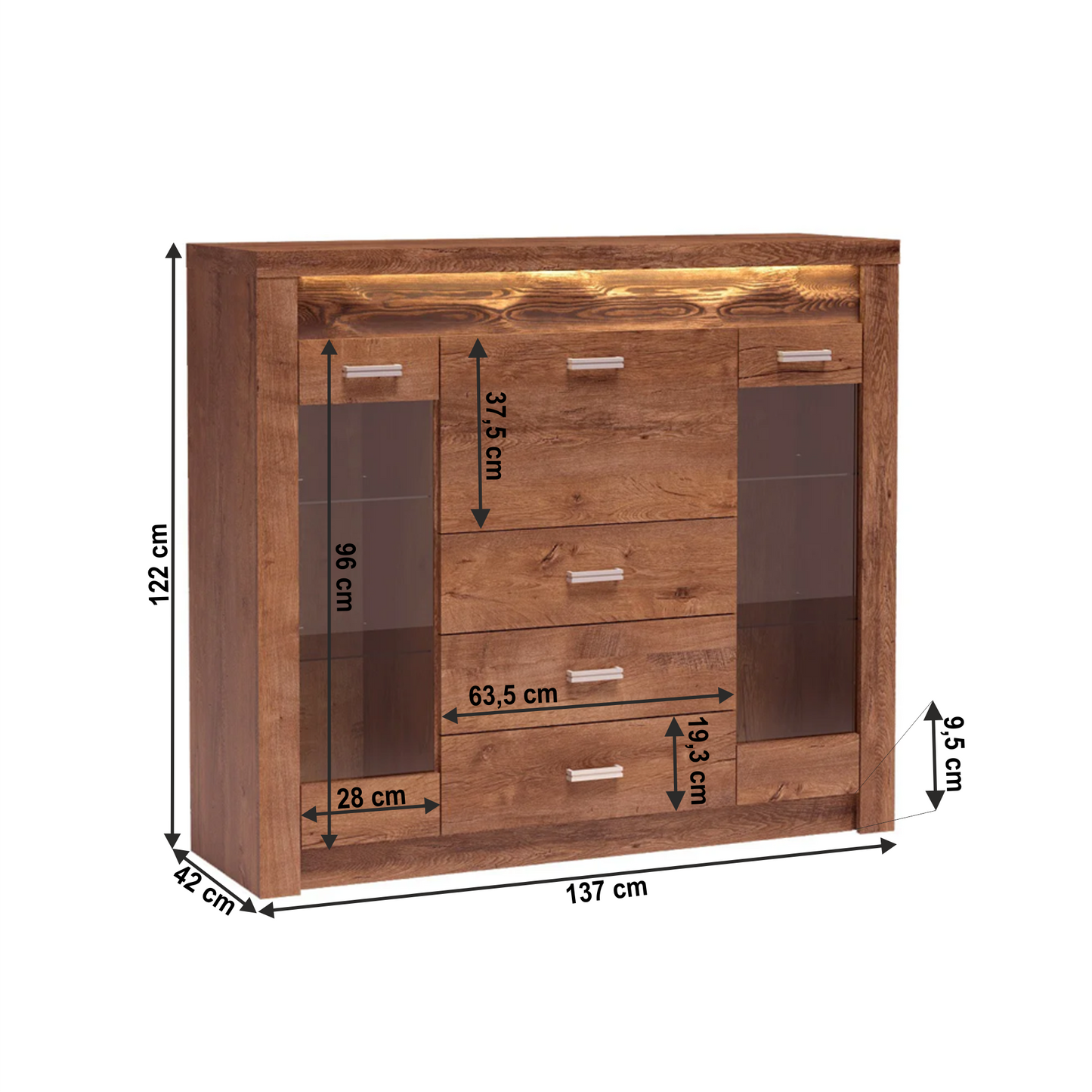 Comodă cu vitrină, frasin deschis, INFINITY I-08