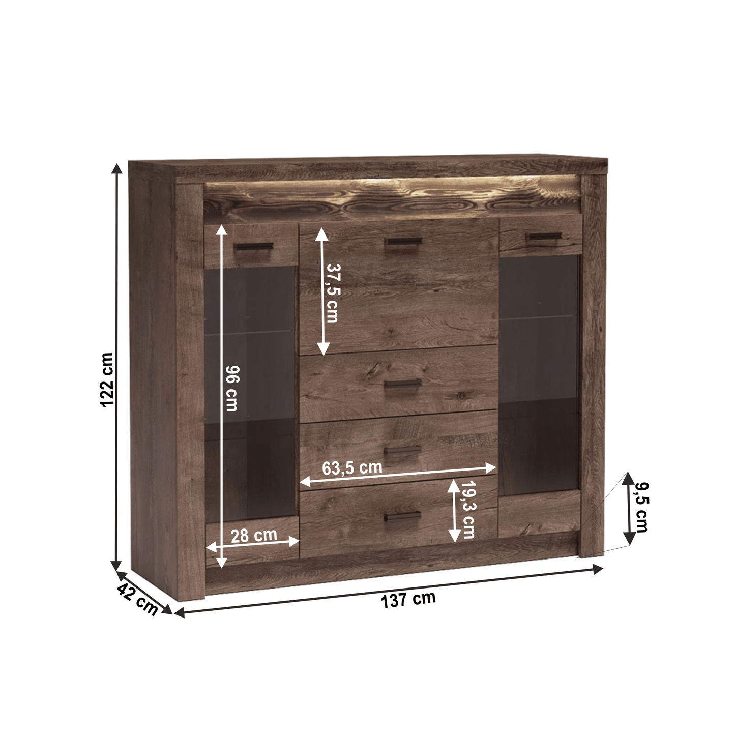Comodă cu vitrină, frasin închis, INFINITY 08