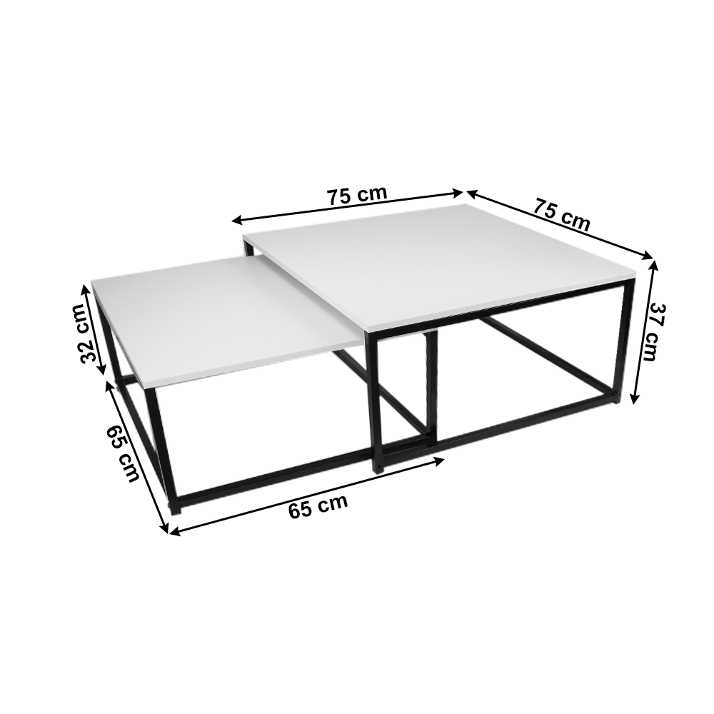 Set de două măsuţe de cafea, alb mat/negru, KASTLER NEW TYP 1