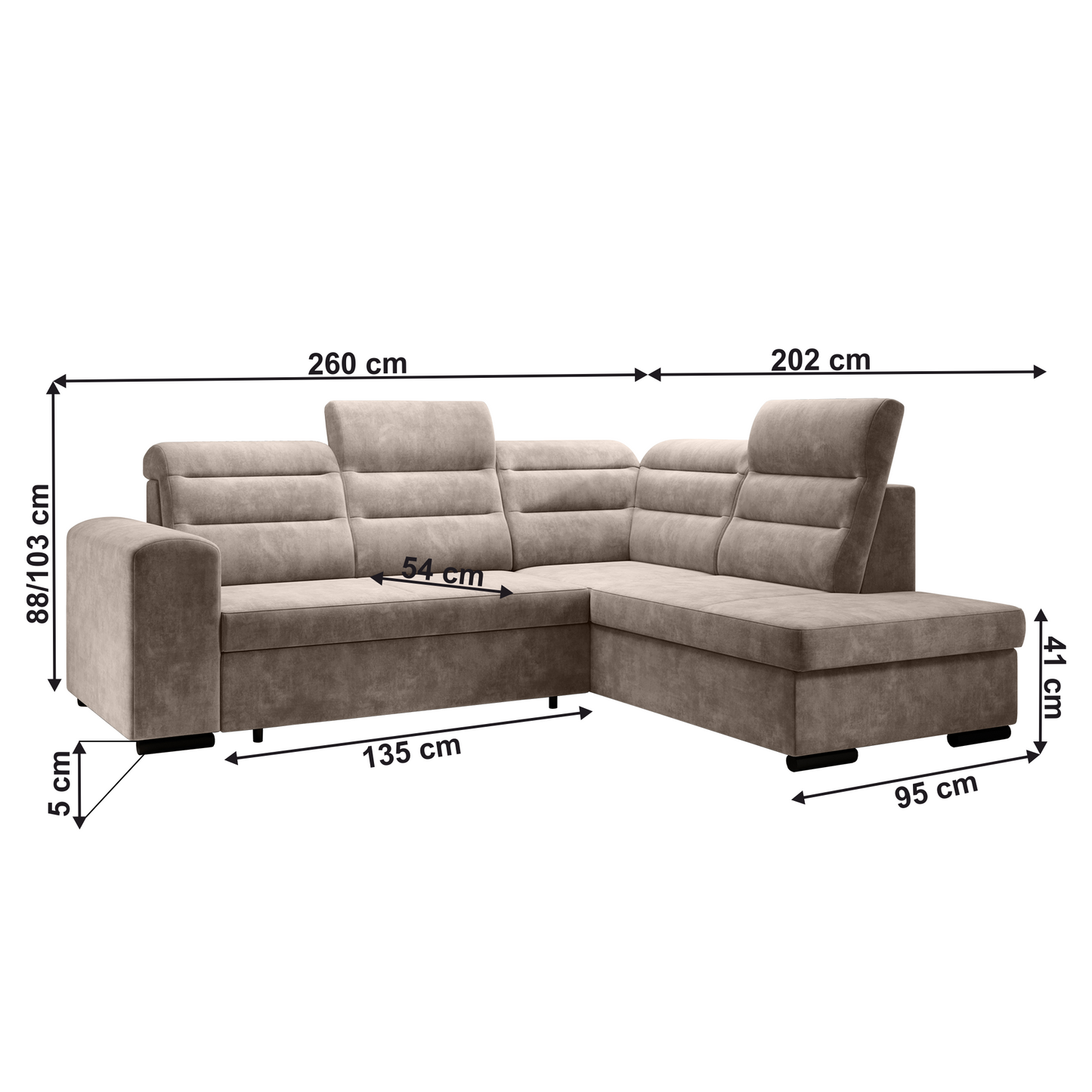 Canapea extensibilă, gri-maro Taupe, dreapta, KLOUDY ROH