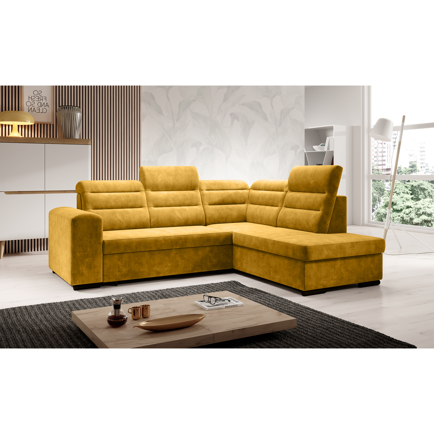 Canapea extensibilă, muştar, dreapta, KLOUDY ROH