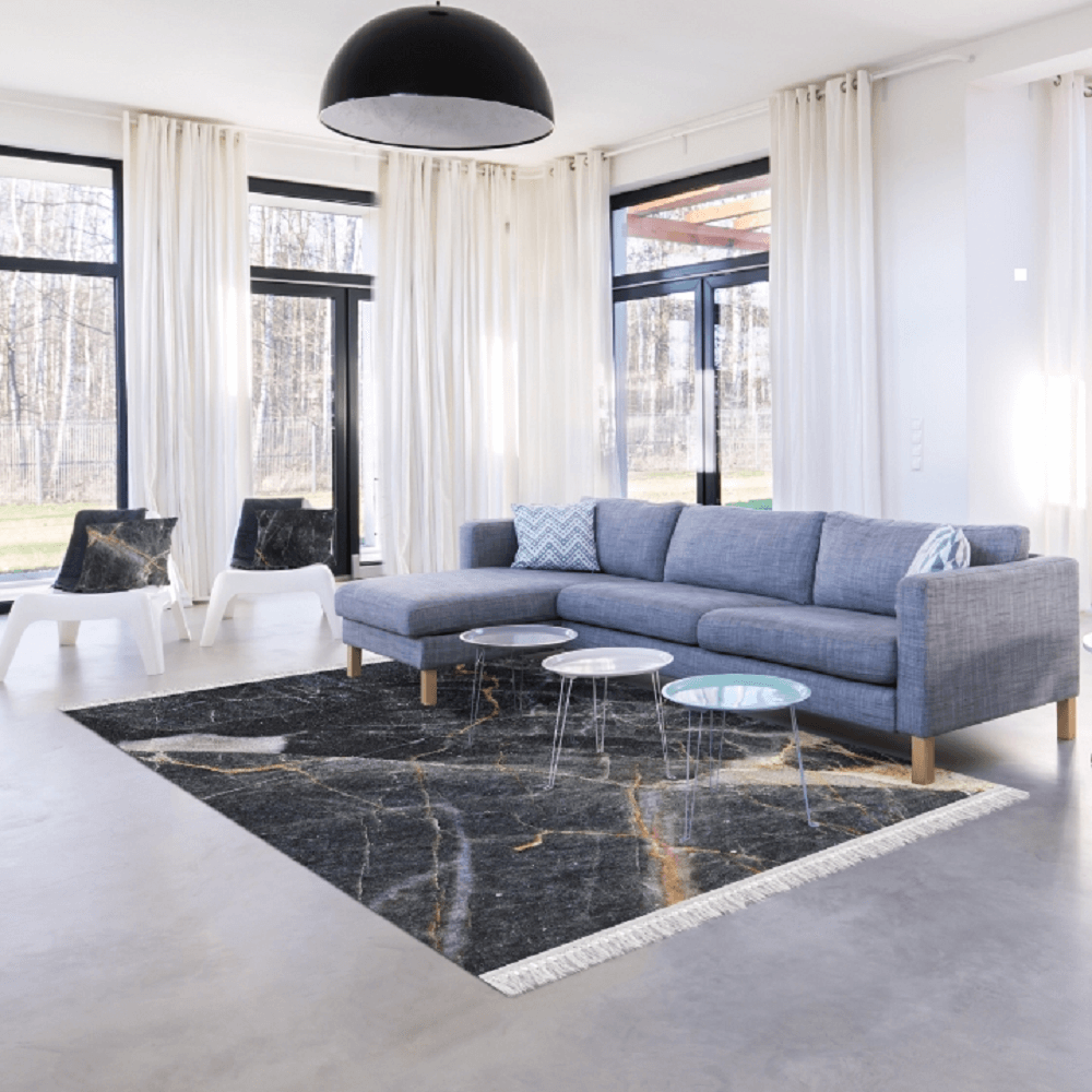 Covor, model albastru închis marmură, 80x150, RENOX TYP 1