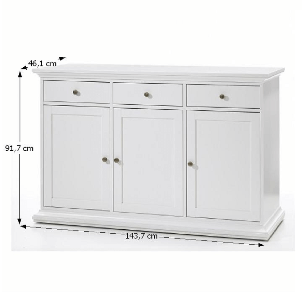 Comodă, PAL înfoliat/MDF lăcuit, alb, PARIS 77824