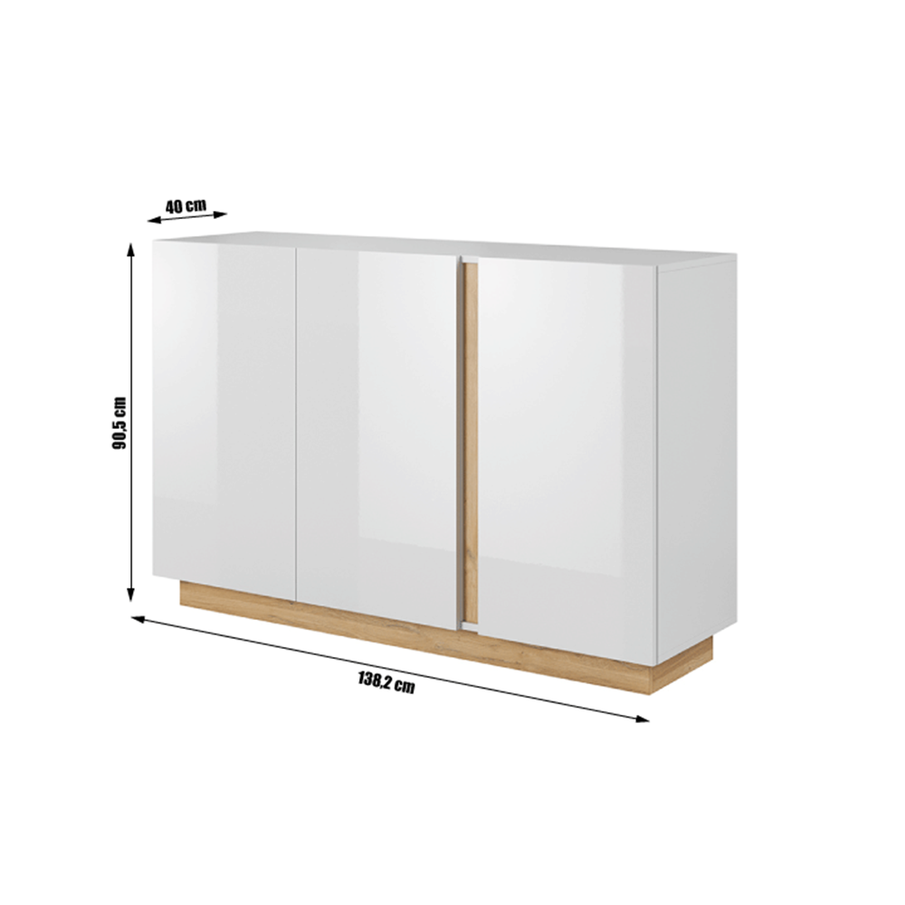 Comodă, alb/stejar grandson/alb lucios, CITY