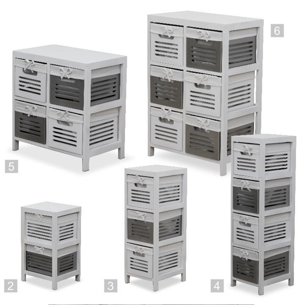 Comodă 3 coşuri, alb/gri, BIBI 3