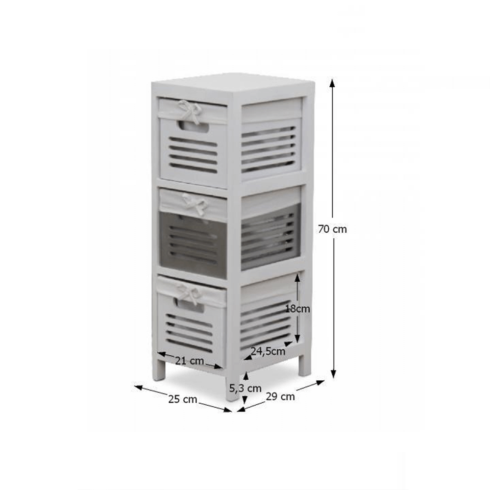 Comodă 3 coşuri, alb/gri, BIBI 3