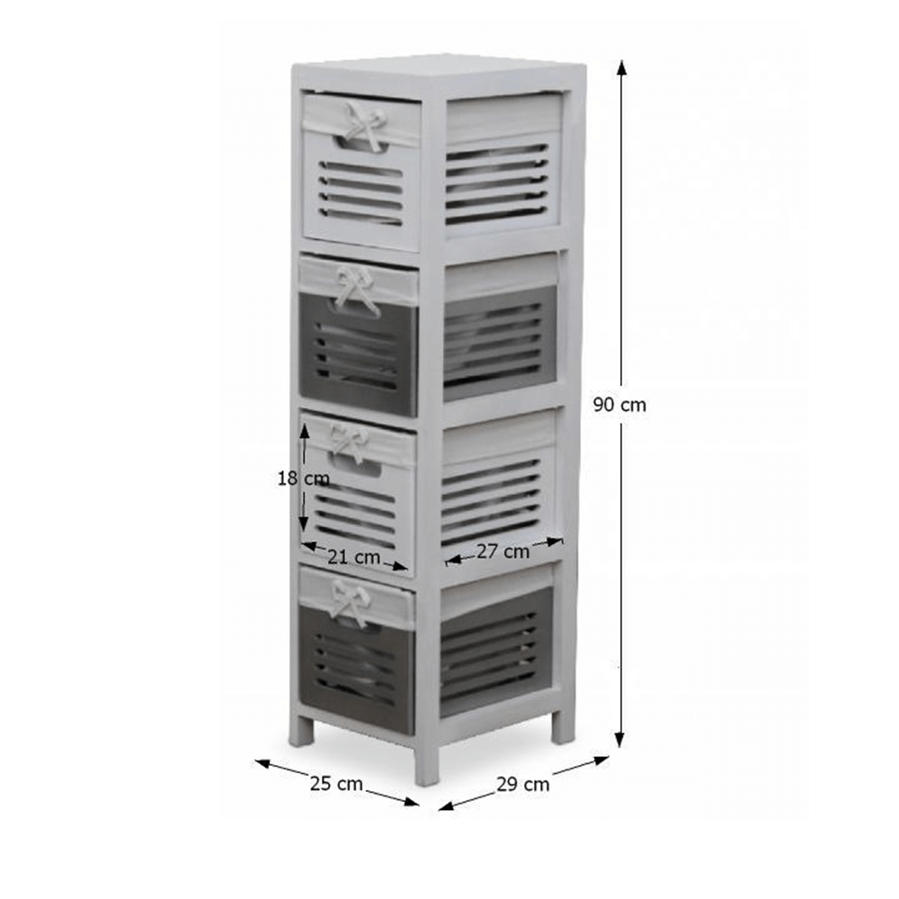 Comodă 4 coşuri, alb/gri, BIBI 4