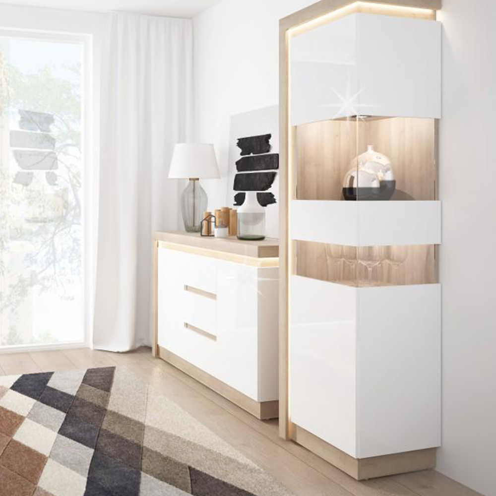 Scrin LYOK01, stejar riviera/alb cu luciu extra ridicat, LEONARDO