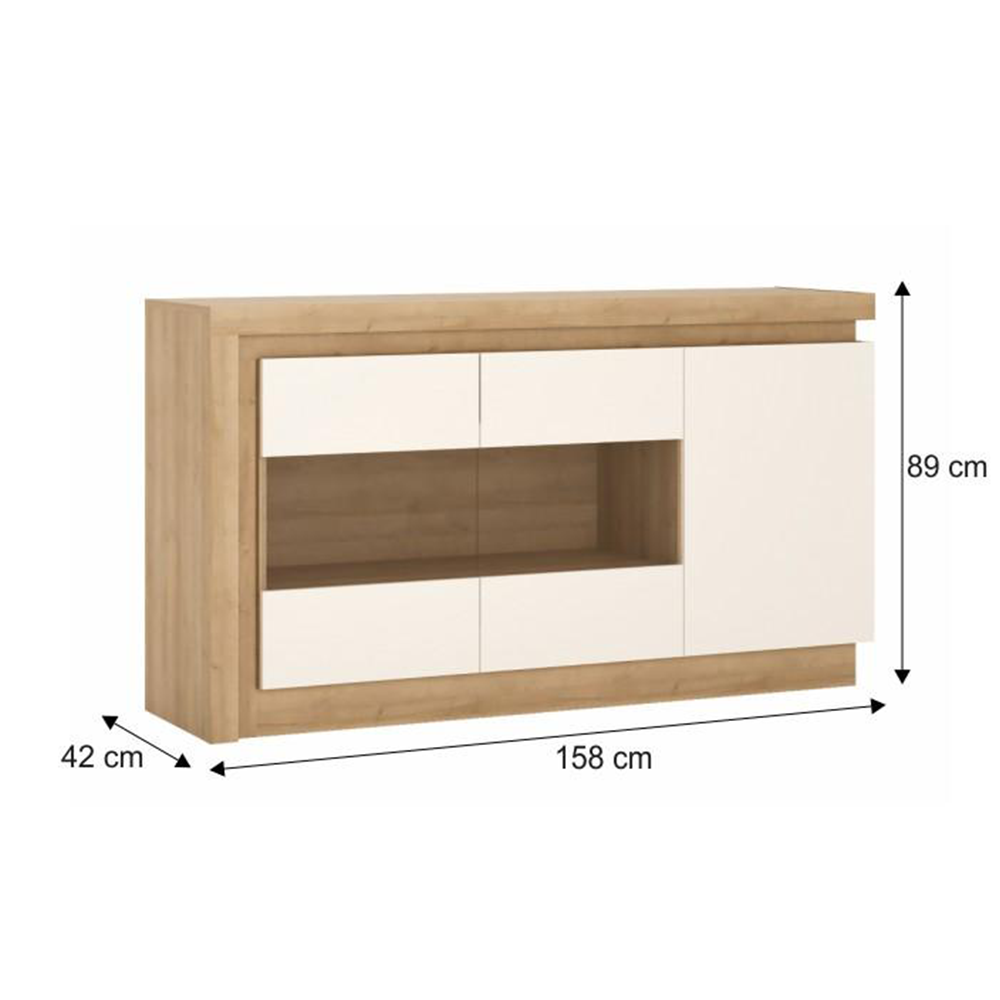 Comodă LYOK02, stejar riviera/albă cu extra strălucire, LEONARDO