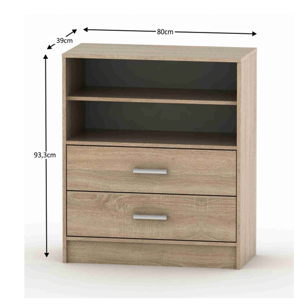 Comodă cu 2-sertare şi raft, stejar sonoma, BETTY 4 BE04-013-00