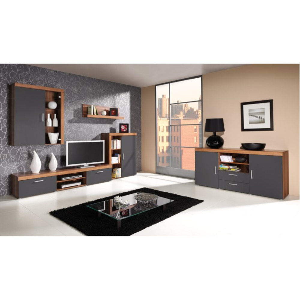 Scrin cu poliţe CHERIS 3, prun/grafit gri