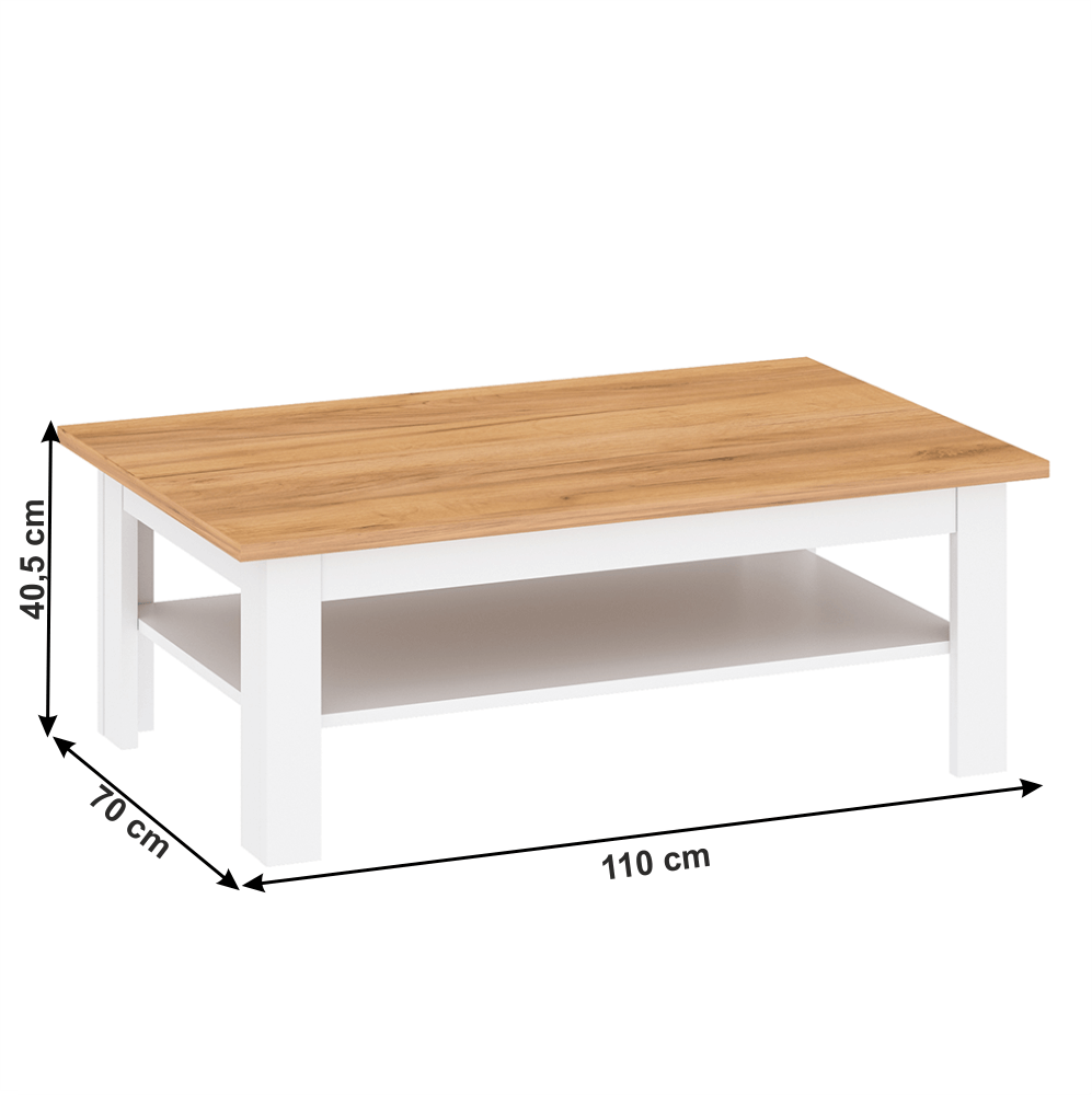 Măsuţă de cafea, alb alba / stejar craft auriu, LANZETTE T