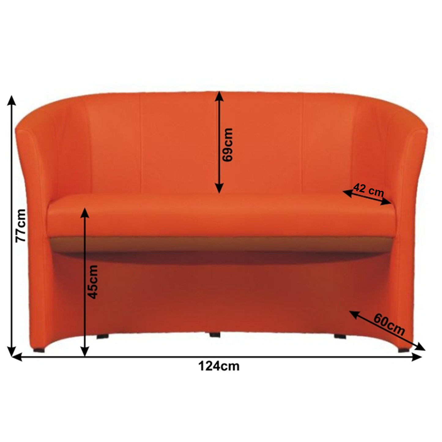 Fotoliu de club dublu, piele ecologică portocalie, CUBA